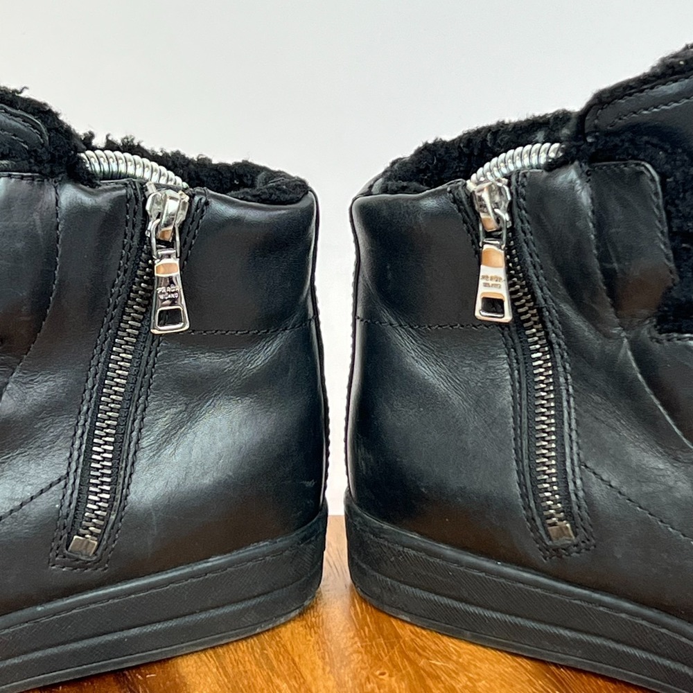 Womens Prada Sport Black Leather Shearling‎ High Top Hidden Wedge Sneakers EU 36 - Picture 9 of 12